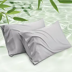 Bedsure Cooling Pillow Cases Standard Size, Rayon Derived from Bamboo Standard Pillowcases Set of 2, Breathable & Silky Soft Cool Bedding Pillow Covers with Envelope Closure, Light Grey, 20x26 Inches