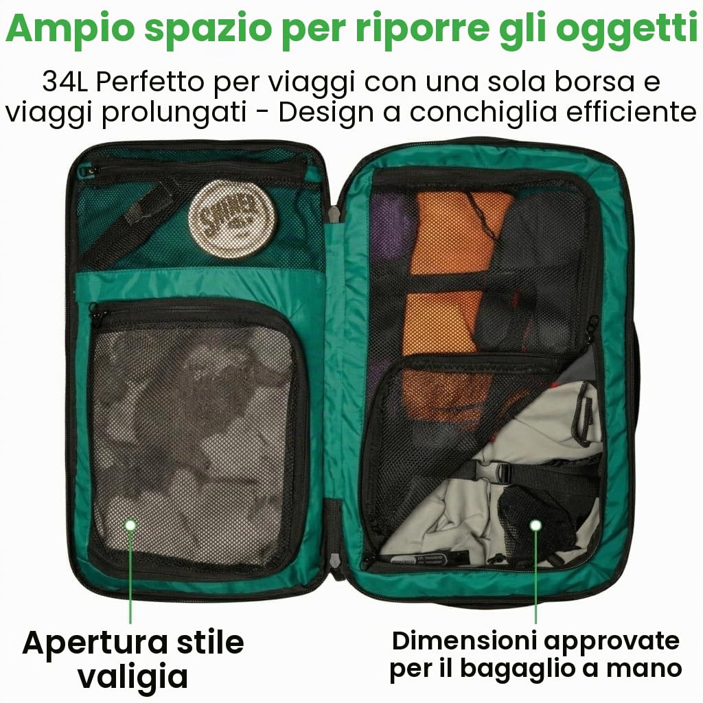 COR Surf Zaino da viaggio per laptop approvato da volo, zaino da viaggio per lavoro e weekender, per uomini e donne, Nero con cerniera nera, 34L, Con cerniera