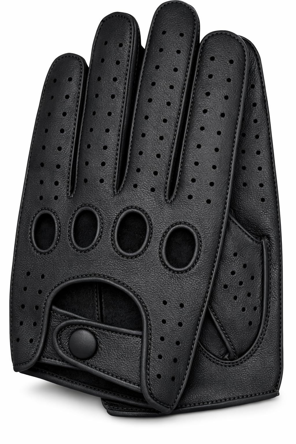 Riparo Men's Leather Driving Gloves – Genuine Cowhide Full-Finger Gloves for Driving &amp; Motorcycle Riding – Breathable Perforated Motorsport Style