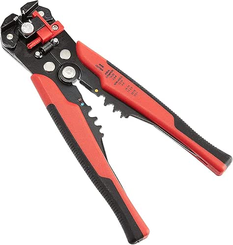 Amazon Basics Professional Self-Adjusting Wire Strippers and Crimper Tool, Black/Red