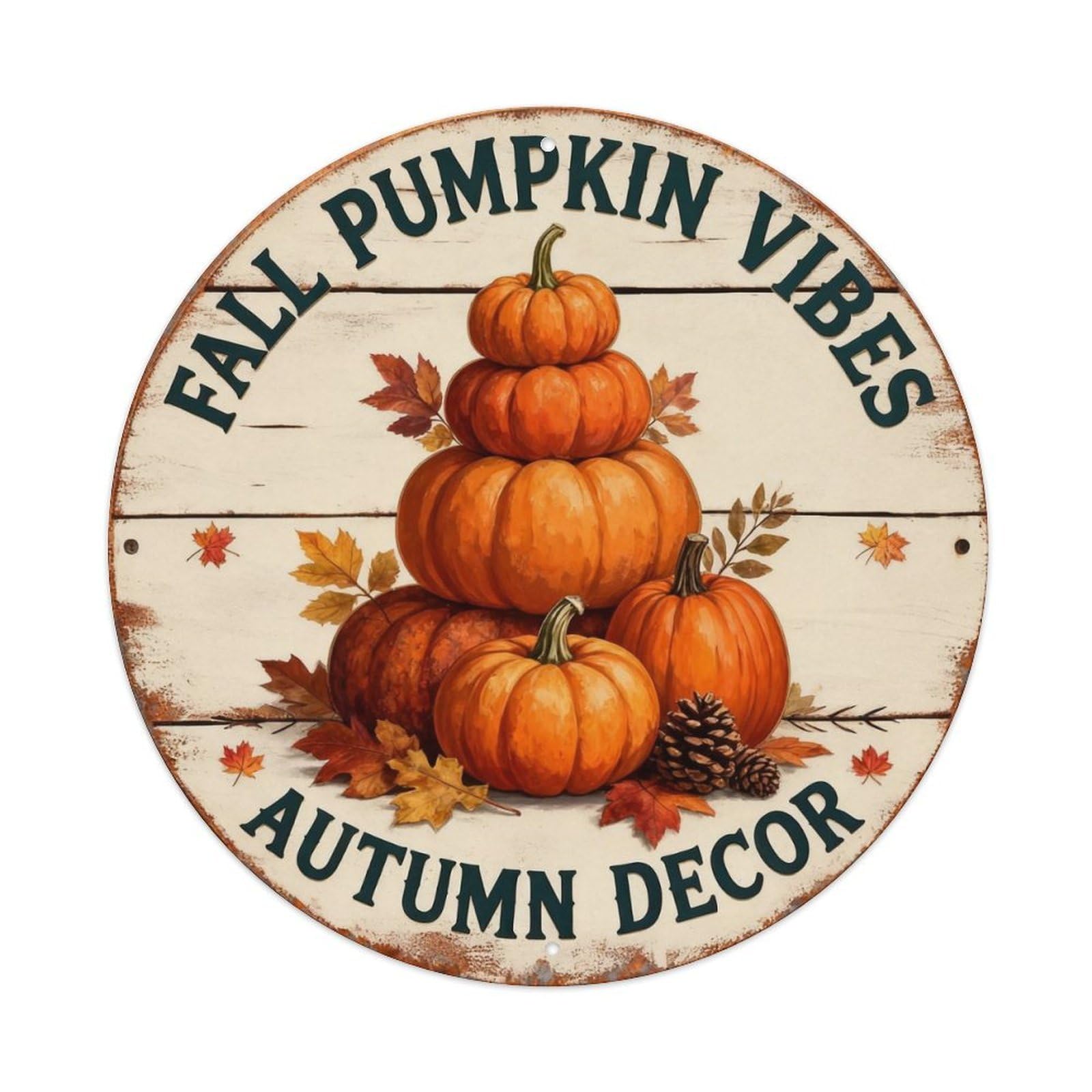 Fall Pumpkin Autumn Round Sign Metal Tin Sign Plaque