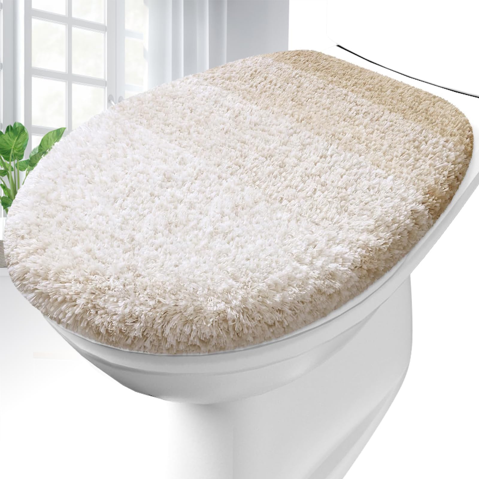 OLANLY Soft Microfiber Bathroom Toilet Lid Cover, Machine Washable Covers, 17.5x15, Stays in Place Rubber Backing, Fits Most Round, Elongated and