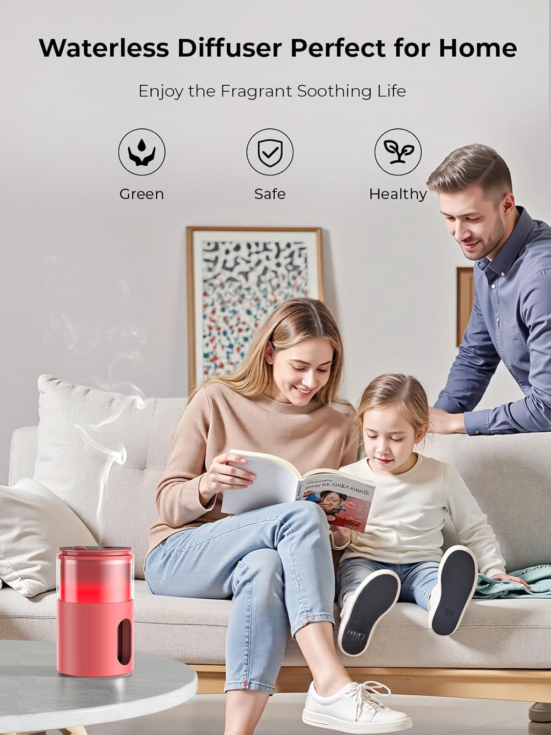 Waterless Diffuser for Essential Oil: Mini Battery Scent Diffuser for Room&Home&Car with 9 Colors LED Light - Aroma Cool Mist Machine Bright Red