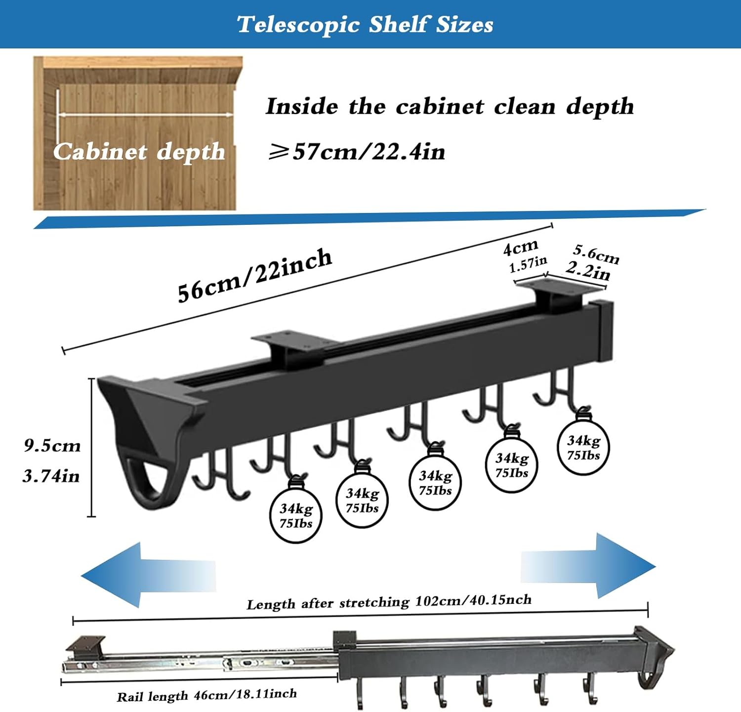 22in Wall Organizer for Brooms and Mops Pull Out Broom Holder with 20 Hooks Multifunctional Slide Broom And Mop Storage, Hanging Garage Storage Rack(Size : 56