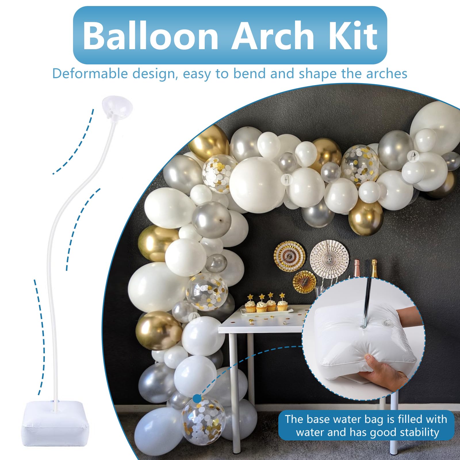 Kit di supporto regolabile per arco di palloncini da 2,5 m e 1,5 m, supporto a colonna per palloncini a metà arco, resistente e buona stabilità, supporto per pavimento per matrimoni, lauree