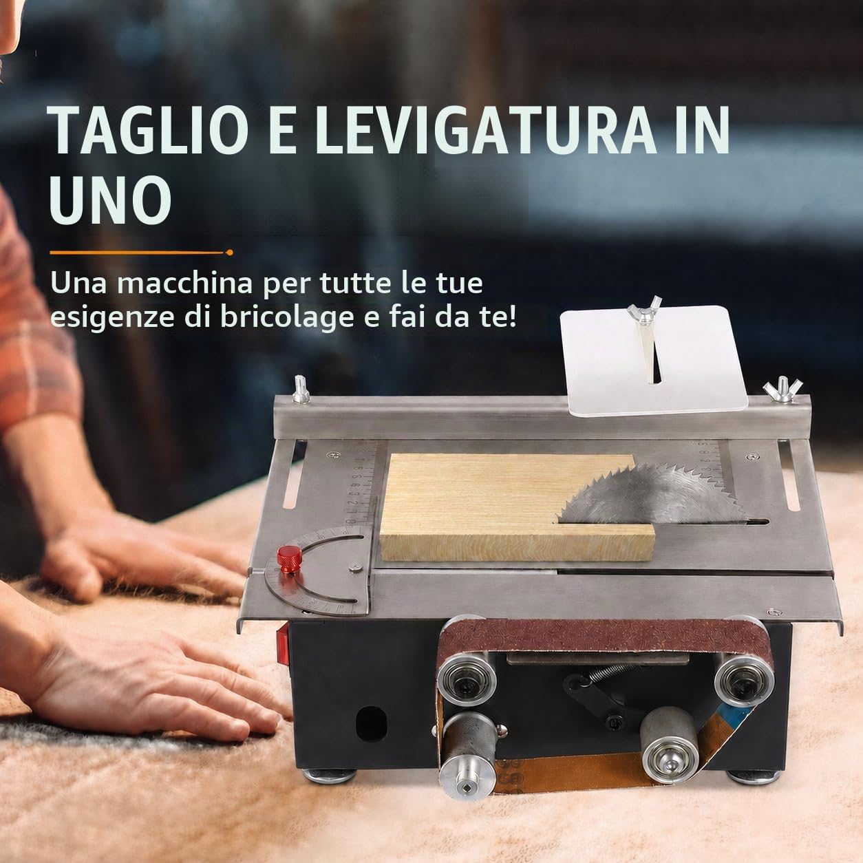 Sega circolare da tavolo con cinghia abrasiva, 200 W, 10000 giri/min, mini sega da tavolo, 7 marce, profondità di taglio 33 mm
