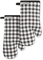 Vista 1 de KITCHENAID Juego de 2 manoplas de horno Gingham, negro mate, 7 x 13 pulgadas