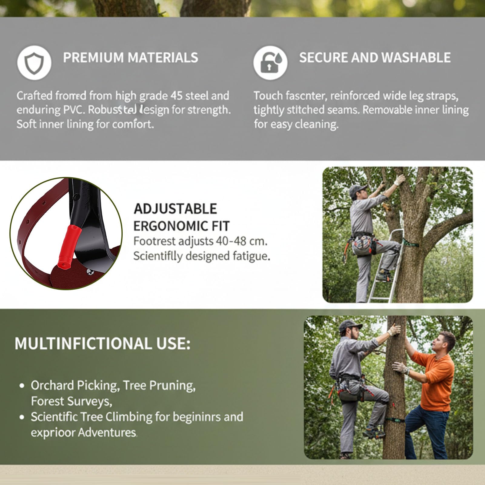 Sxhlseller Picos para Trepar árboles, Equipo de Escalada Ajustable de Acero con Correas y Pedales para Recolección de Frutas, Jardinería, Trabajos Forestales y Escalada Científica de árboles