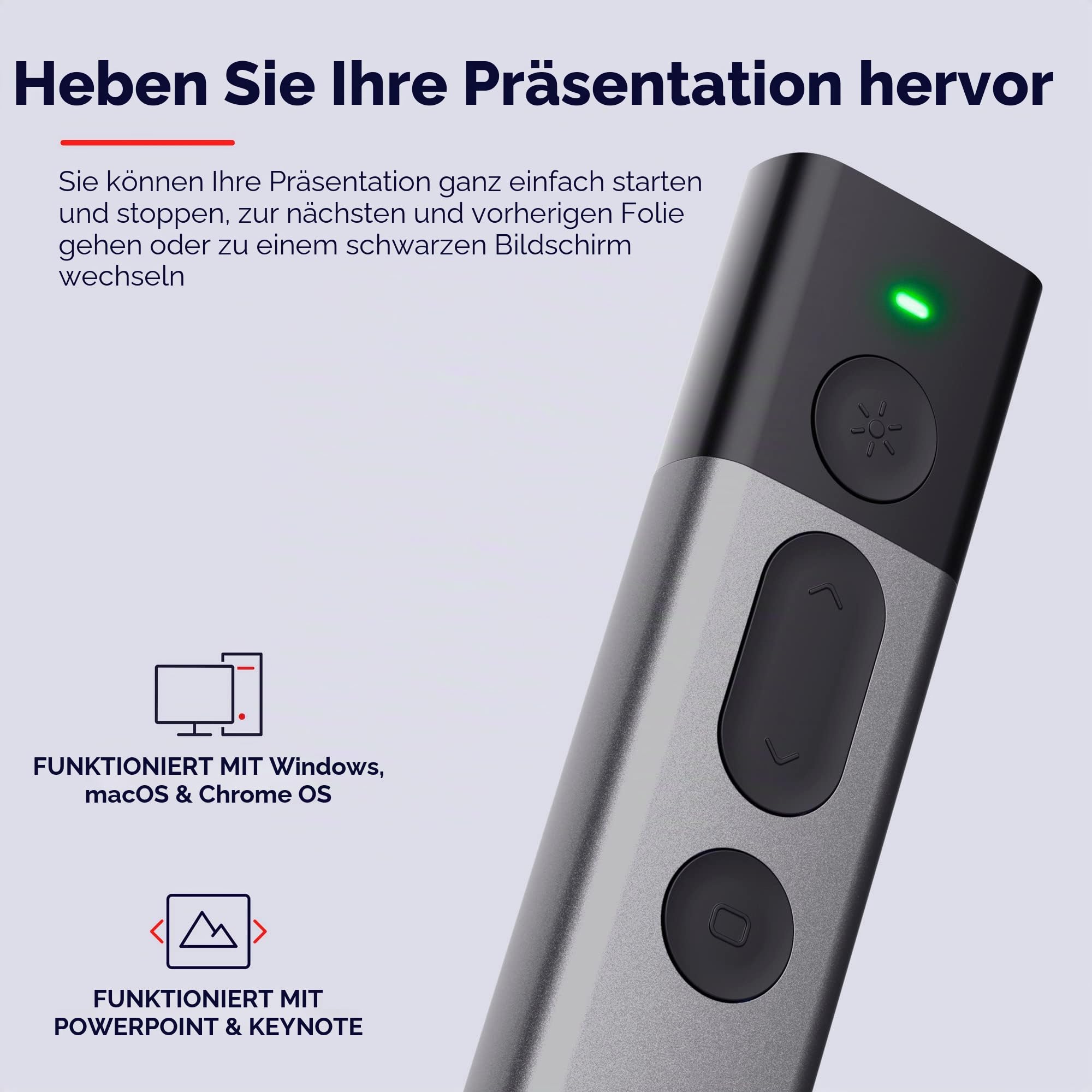 Trust Kazun Drahtlose Laser Präsentationshilfe mit 4 Powerpoint-Funktionen, Ultraflachen Design, Aluminiumgehäuse, Extra Große Reichweite 30 m, für PC/Laptop - Grau