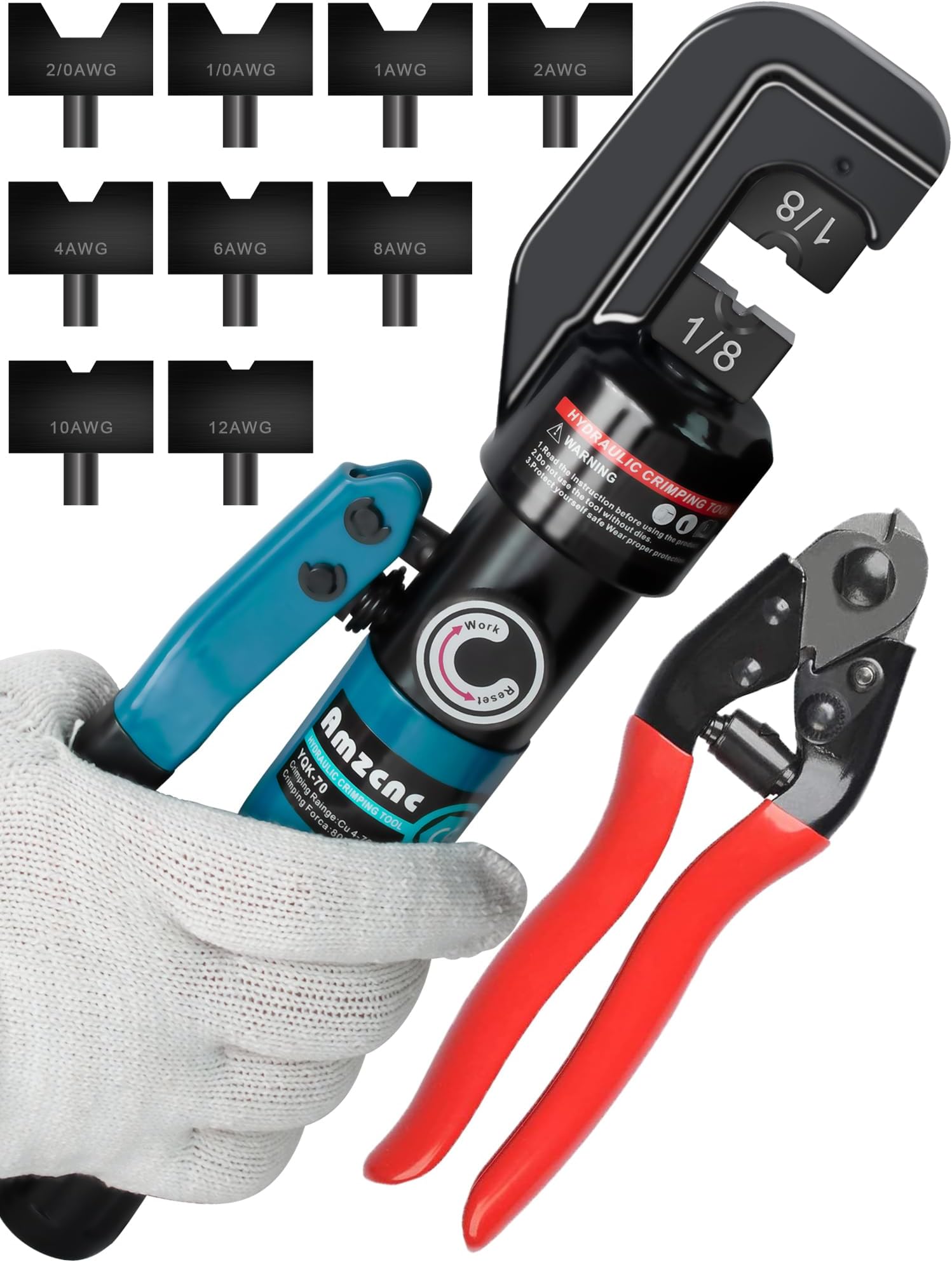 AMZCNC Hydraulic Crimping Tool Kit with 9 US Standard Copper Cable