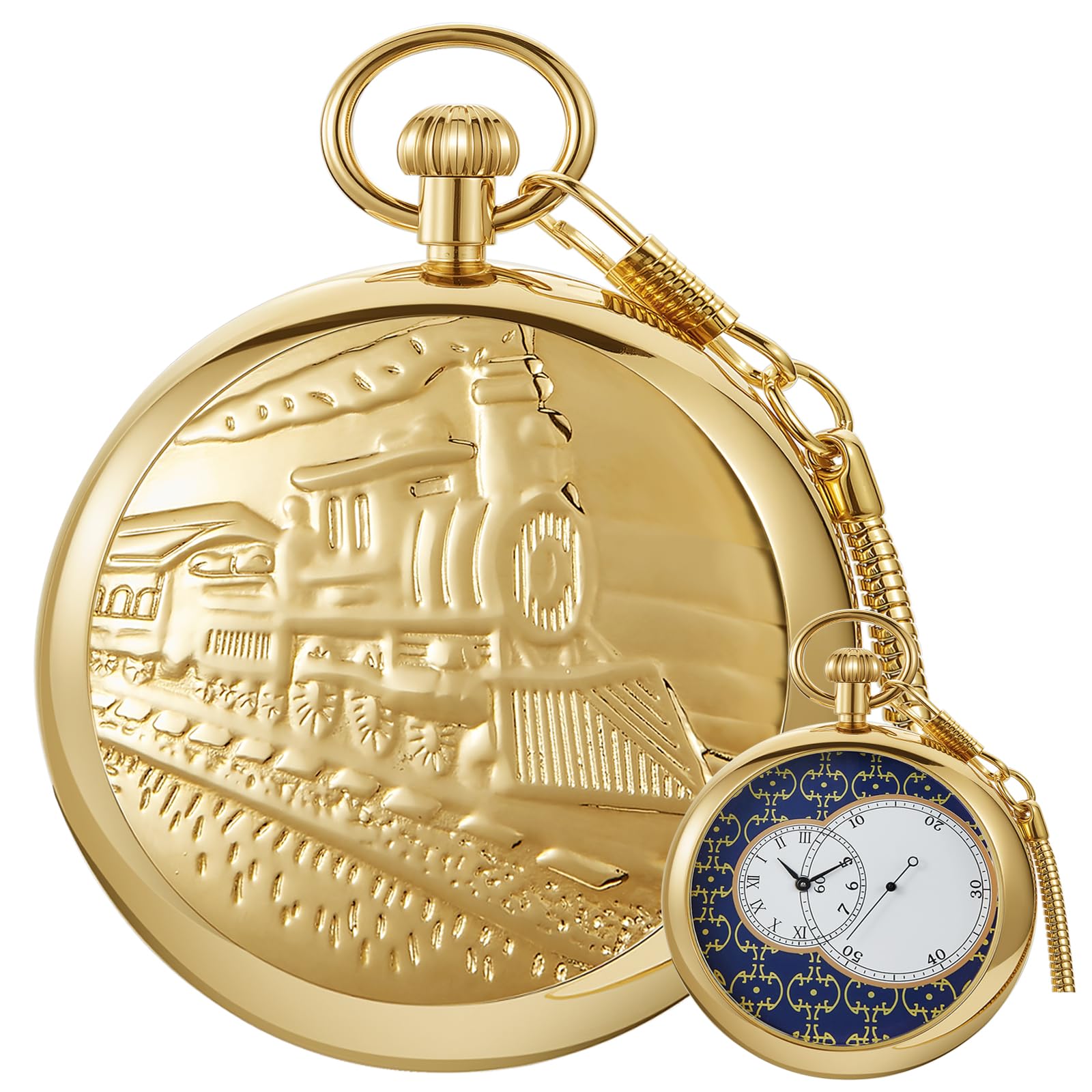 Tourbillon Day&Moon Phase Display Pocket Watch,Mens London Vintage Copper Hand-Wind Mechanical Second&24hours Sub-dials Pocket Watch with Chain&Box-image-34