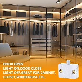 2 Pack Cupboard Door Light Switches, 1A 250V Auto Door-Activated