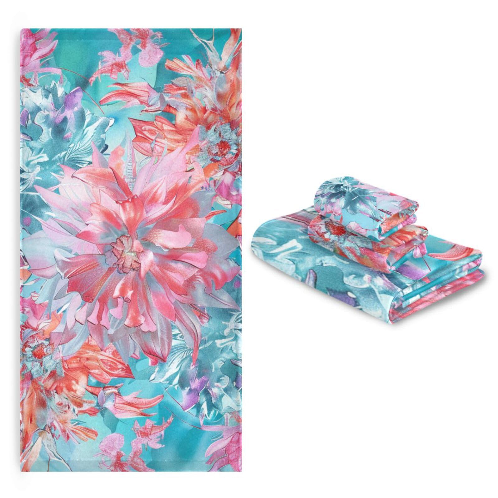 Styl boho kwiat kwiatowy jasny prysznic ręczniki do twarzy zestaw 3 sztuk, 1 ręcznik kąpielowy 1 ręcznik do rąk 1 myjka na plażę włosy twarz siłownię pływanie kuchnia