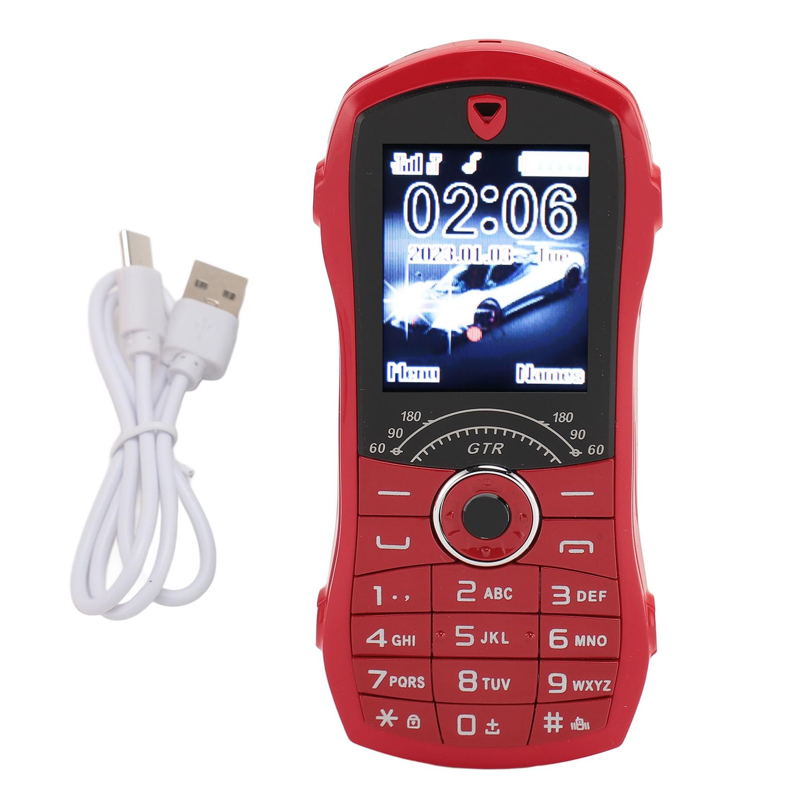 Sxhlseller Teléfono Móvil Pequeño Portátil para Personas Mayores y Niños, Teléfono Móvil para Personas Mayores con Forma de Coche de 1,8 Pulgadas con Botones Grandes, Batería de 2400 MAh