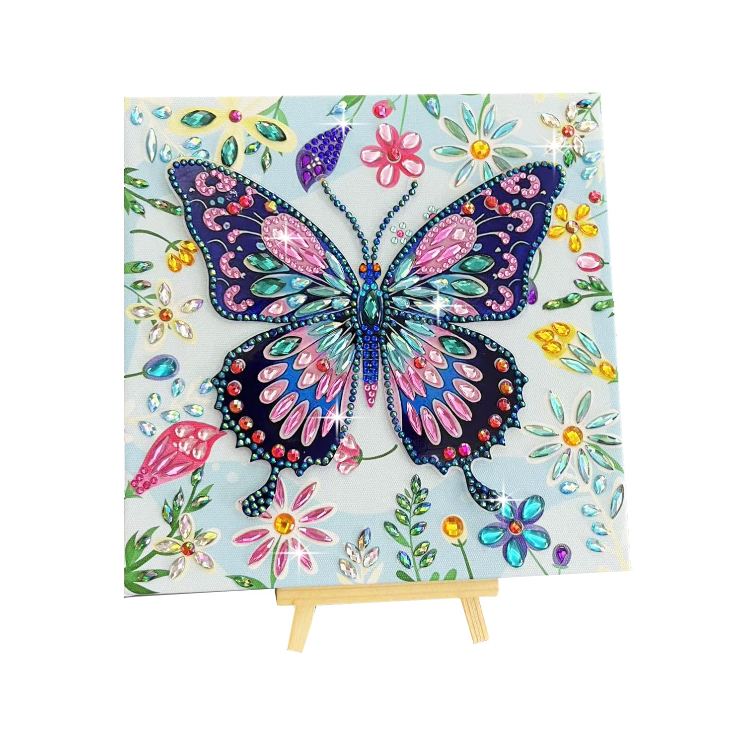 Fokenzary Diamond Painting for Kids 5D Butterfly 1PC Arts and Crafts for Kids Girls or Boys with Wooden Frame Canvas and Easel Home Decorate(20 * 20cm)