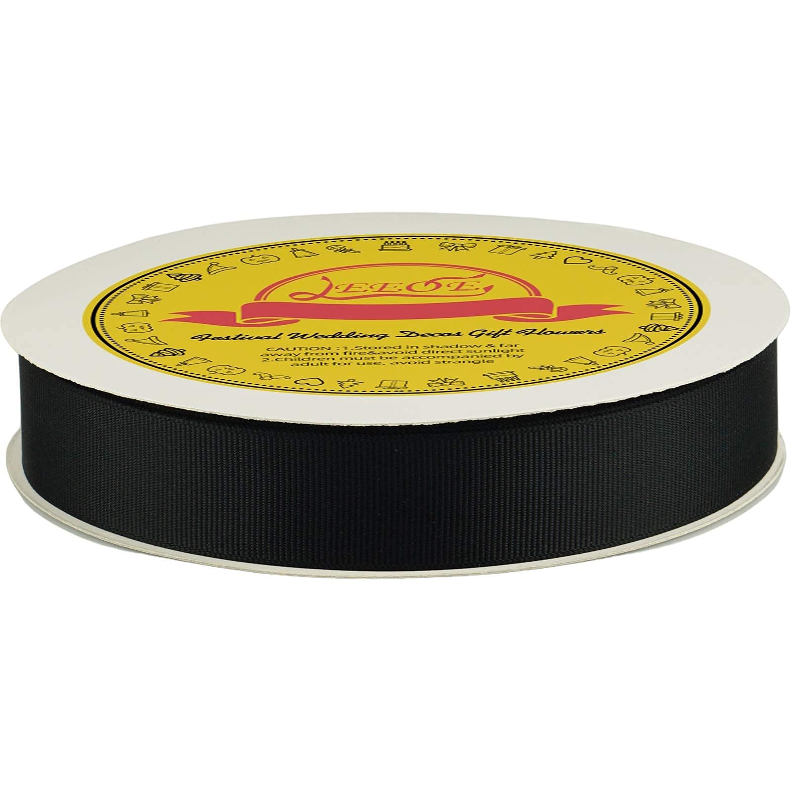 LEEQE Black Grosgrain Ribbon 1 inch X 50 Yards Black Ribbon for Gift Package Wrapping Wreath Baby Shower and Other Projects