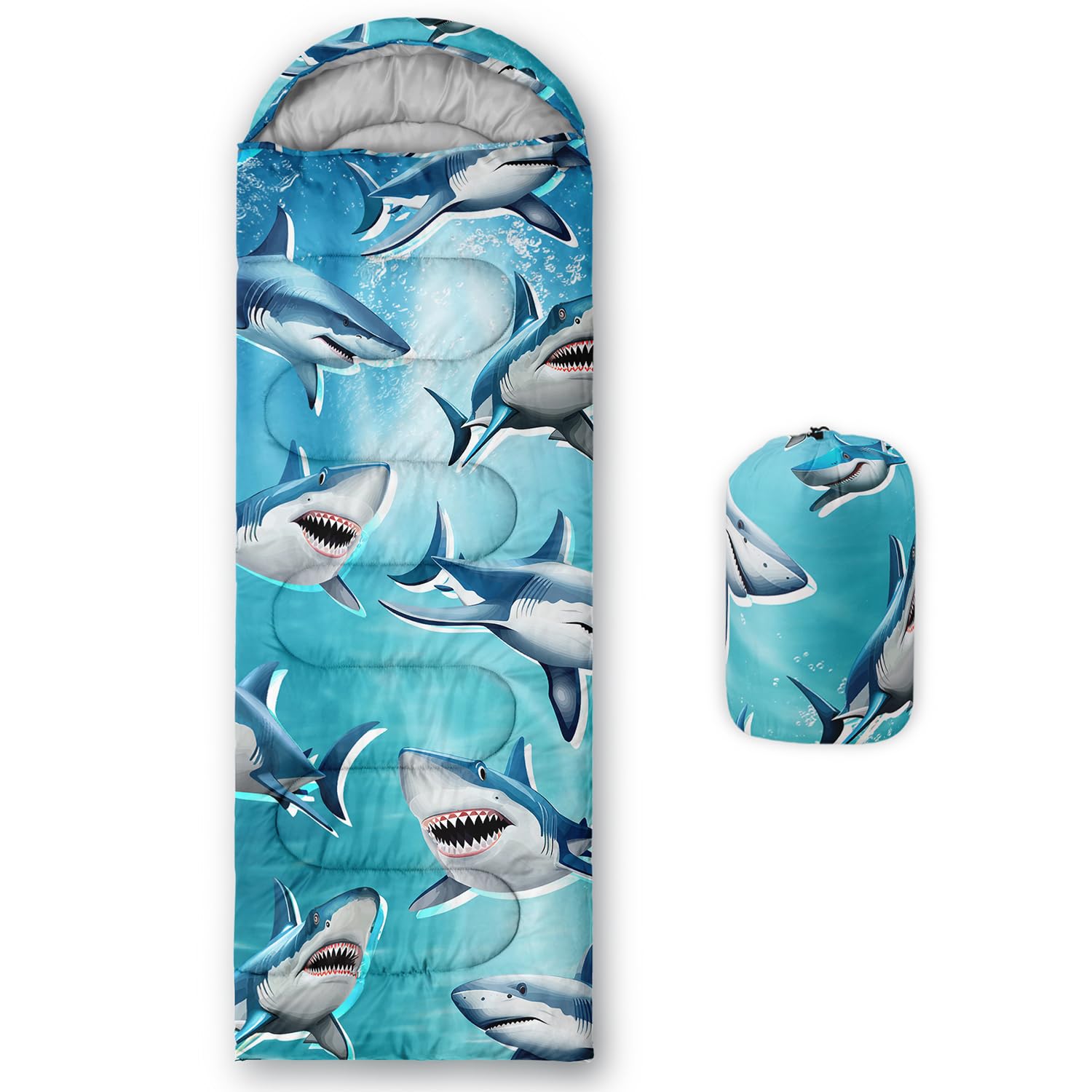 HOSIMA Shark Sleeping Bag for Camping,Animal Theme Camping Sleeping Bag for Kids Boys Girls,Ultralight Sleeping Bag for Adults and Kids Hiking Trips Outdoors Activities.