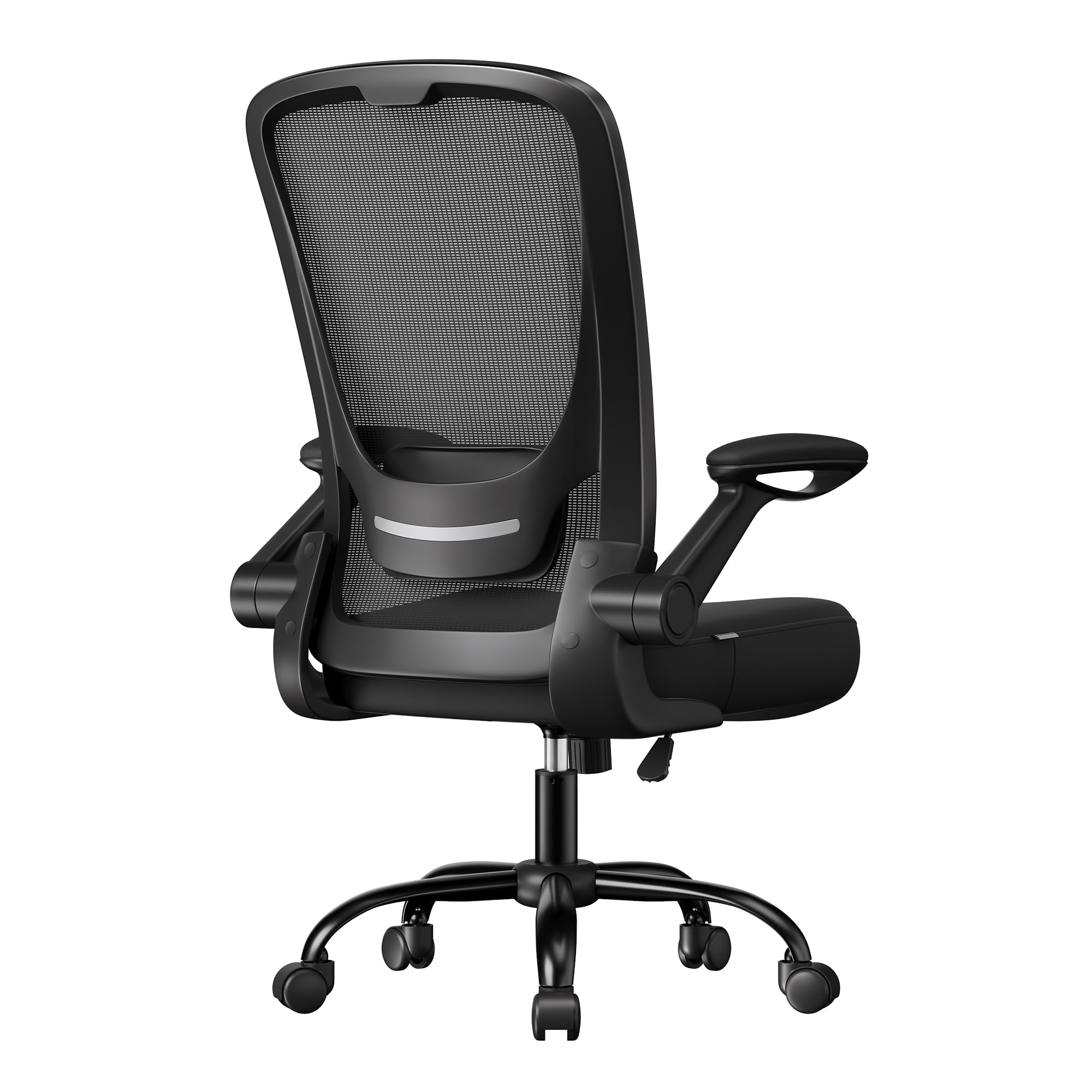 SONGMICS Office Chair, Mesh Swivel Chair, Ergonomic Lumbar and Head Support, Tilt Function, Wide Seat, Foldable Armrests, for Office Bedroom, Ink Black UOBN37BK