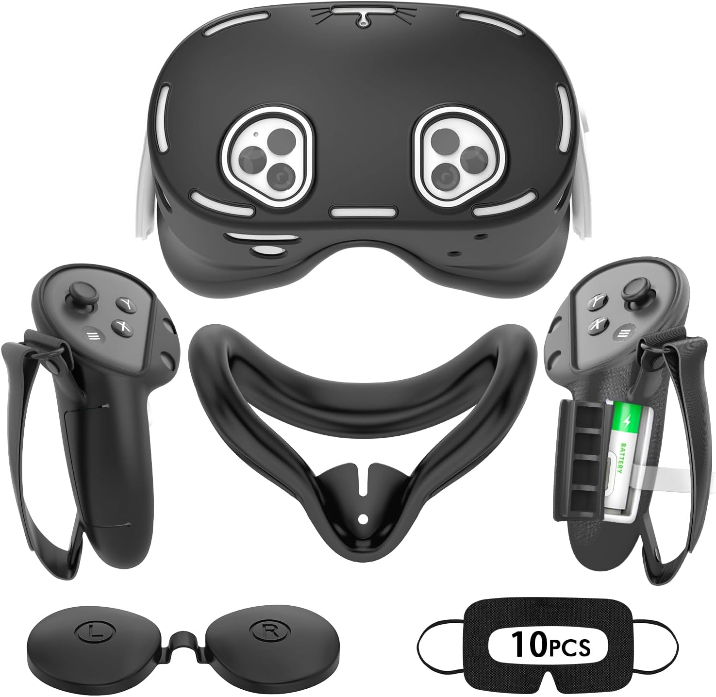 - Silicone Cover Set Compatible with Oculus/Meta Quest 3S, VR Accessories for Meta Quest 3S, Protective Cover Set Includes Controller Grip Cover, Face Cover, VR Shell Cover (Black)