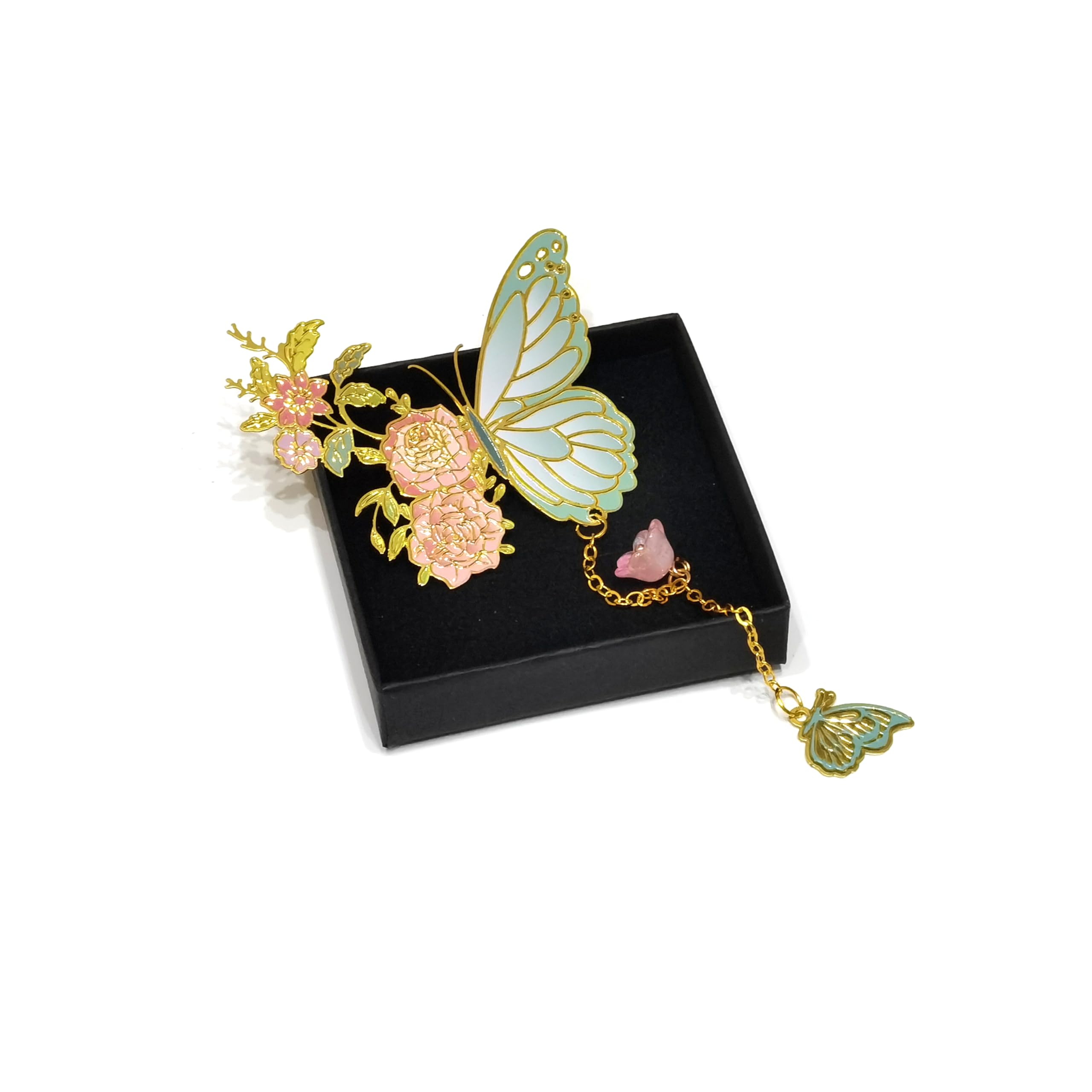 Climple Butterfly Bookmark with Flower Pendant- Book Marks for Reading Women, Book Lovers Gifts - Cute Cool Bookmarks for Women, Teacher Deals - Metal Bookmarks Butterfly Gifts for Women
