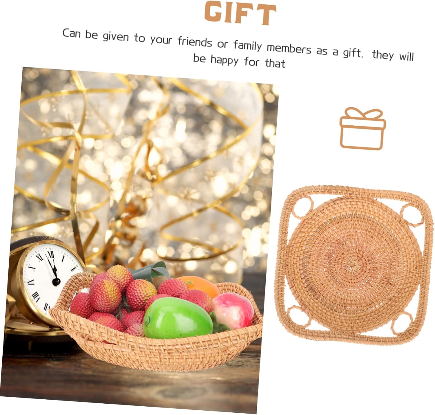 ABOOFAN 2pcs Woven Rattan Fruit Basket Decorative Bread Serving Basket for Snacks Fruits and Sundries for Home Storage Picnics and Gifting Chic Rustic Design