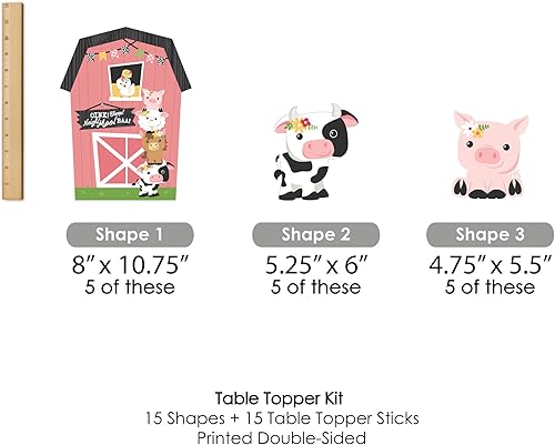 Miniatura 7 de Big Dot of Happiness Girl Farm Animals - Juego de 15 palos de centro de mesa de baby shower o fiesta de cumpleaños de granero rosa