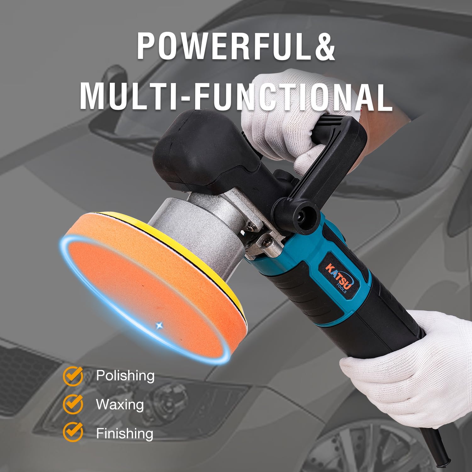 KATSU Tools Lucidatrice orbita casuale 800 W 150 mm – doppia azione, 6 velocità, levigatrice/lucidatrice auto detailing