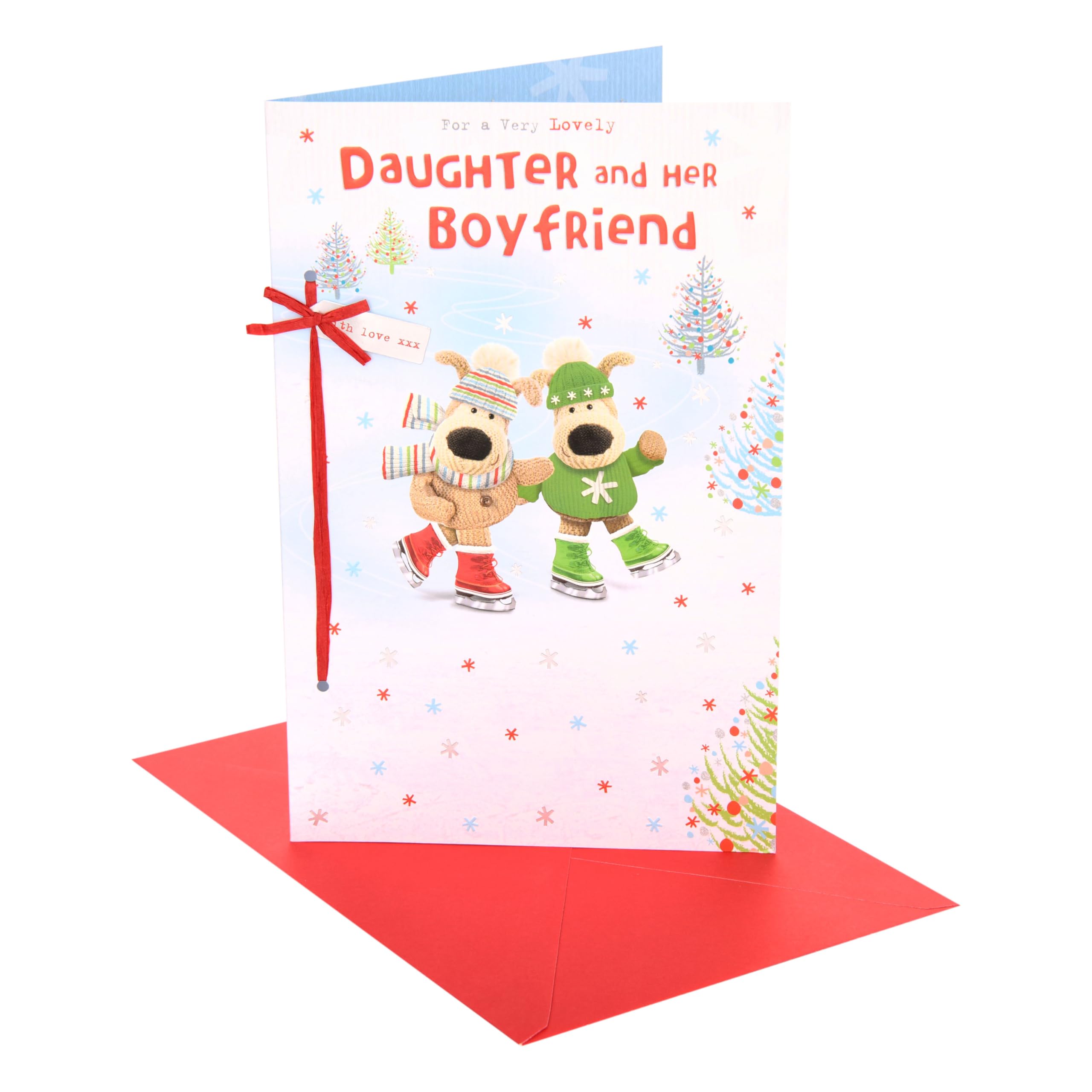 Boofle | Christmas Card for Daughter & Boyfriend | Xmas Presents | Her/Him | Cute Design | With Envelope | 25.4 x 16.5 cm
