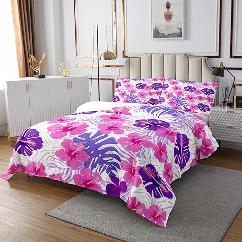 Miniatura 3 de Erosebridal Juego de colcha de hojas de palma, tamaño Queen, estampado de plantas y flores, ligero, decoración de dormitorio, edredón de cama floral