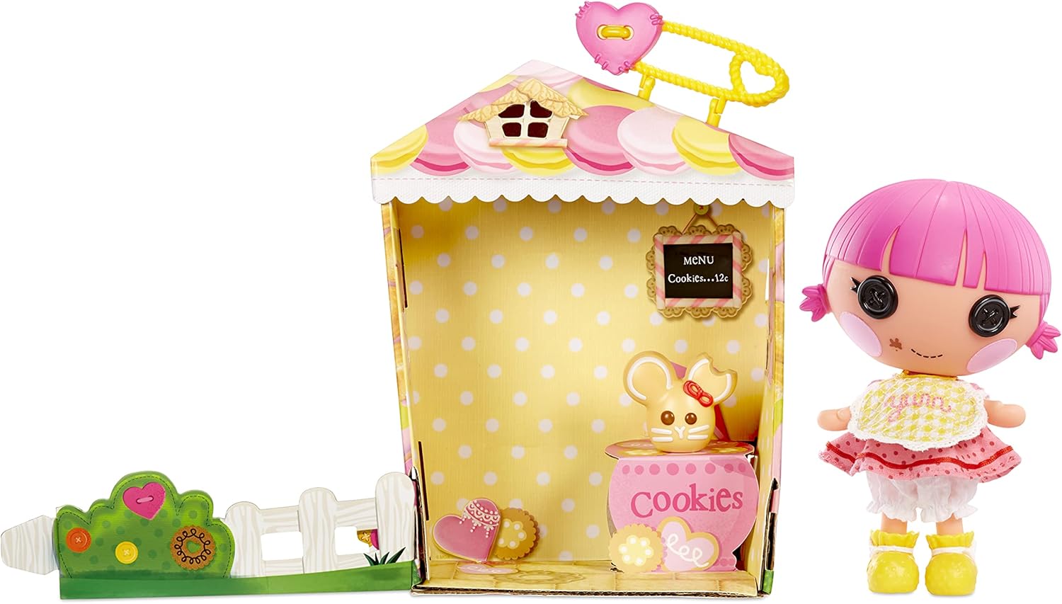 Lalaloopsy Littles Doll: Sprinkle Spice Cookie & Pet Mouse, 7" Baker Figure, Pink/Yellow Outfit, Accessories, Reusable House Playset - Ages 3+