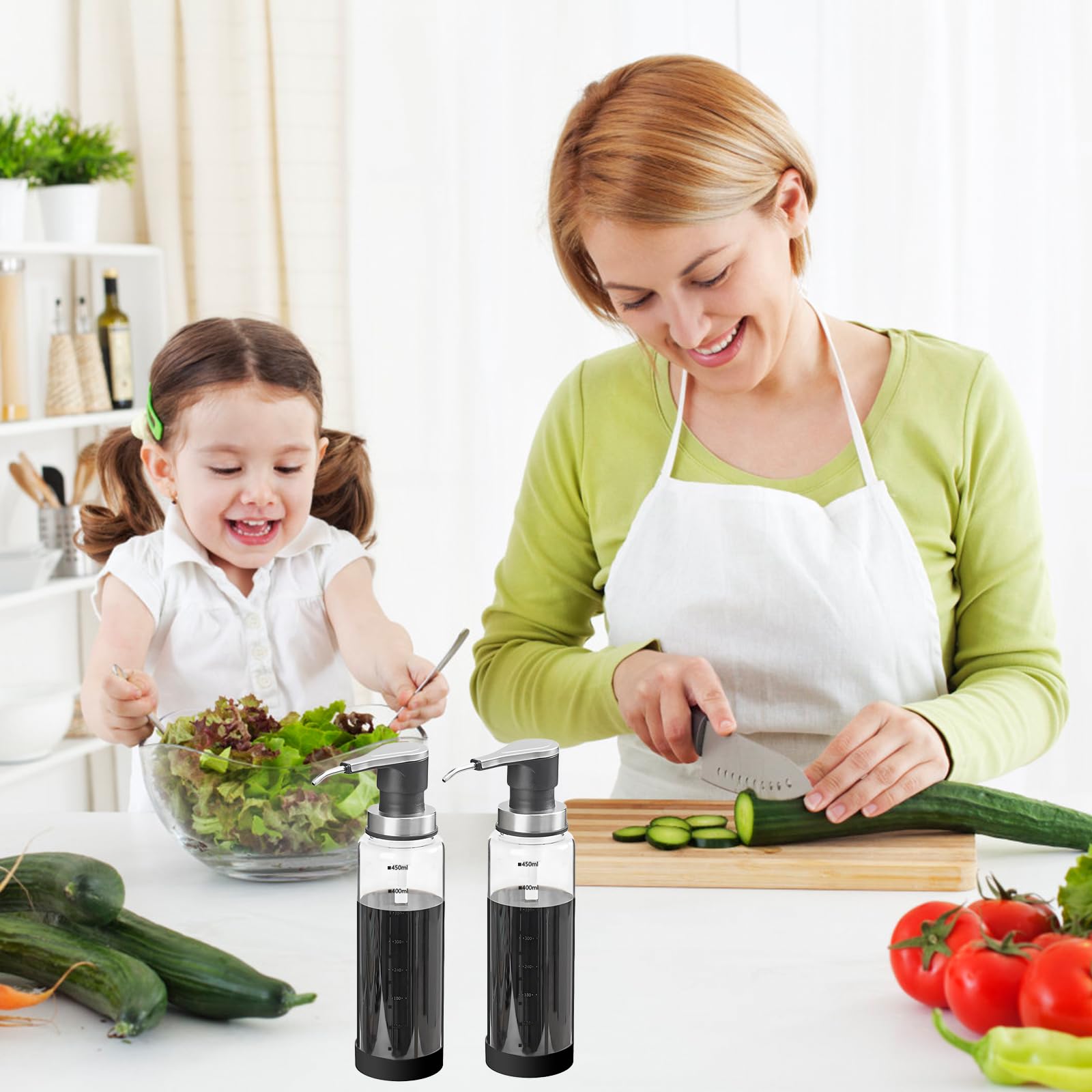2 sztuki dozownik z pompkami do sosów, 500 ml, kolor czarny, pompki ze stali nierdzewnej do żywności, precyzyjne sterowanie dla sosów, miodu, syropu, oleju, dressingów sałatkowych, szczelność
