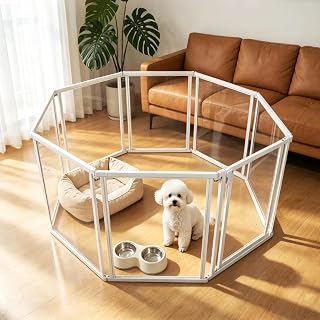 24" H Clear Dog Playpen Indoor, Metal Frame Cage 8 Panels