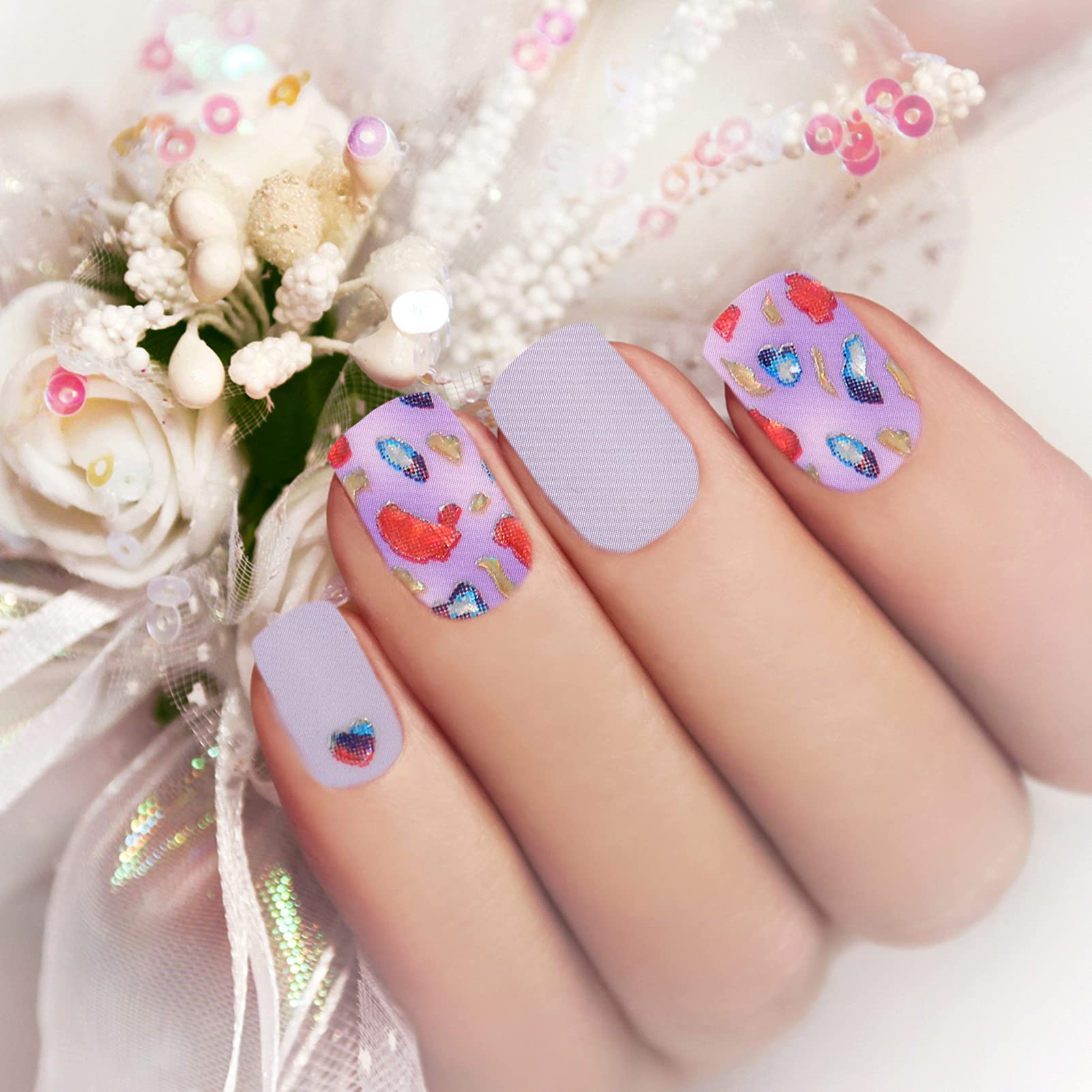 5 Set Adesivi Per Unghie Con Artificiali Autoadesivi Per Nail Art Decorazioni Durable E Facili Applicare Per Unghie Semipermanenti Per Occasione 6 Fogli*5