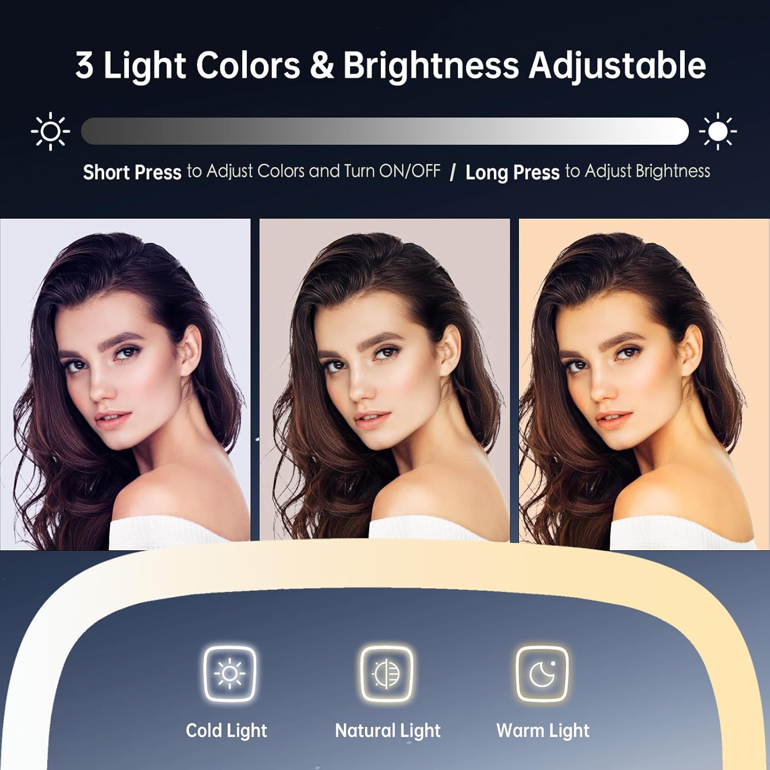 Hand Mirror with 3 Light Color & Dimmable, 6.2'' X 5.9'' Lighted Handheld Mirror, Lightweight & Durable, Portable Compact Travel Mirror for Makeup, Hair Styling, Shaving, Battery Operated