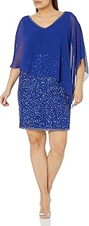 Women's Caplet V-Neck Short Cocktail Beaded Dress