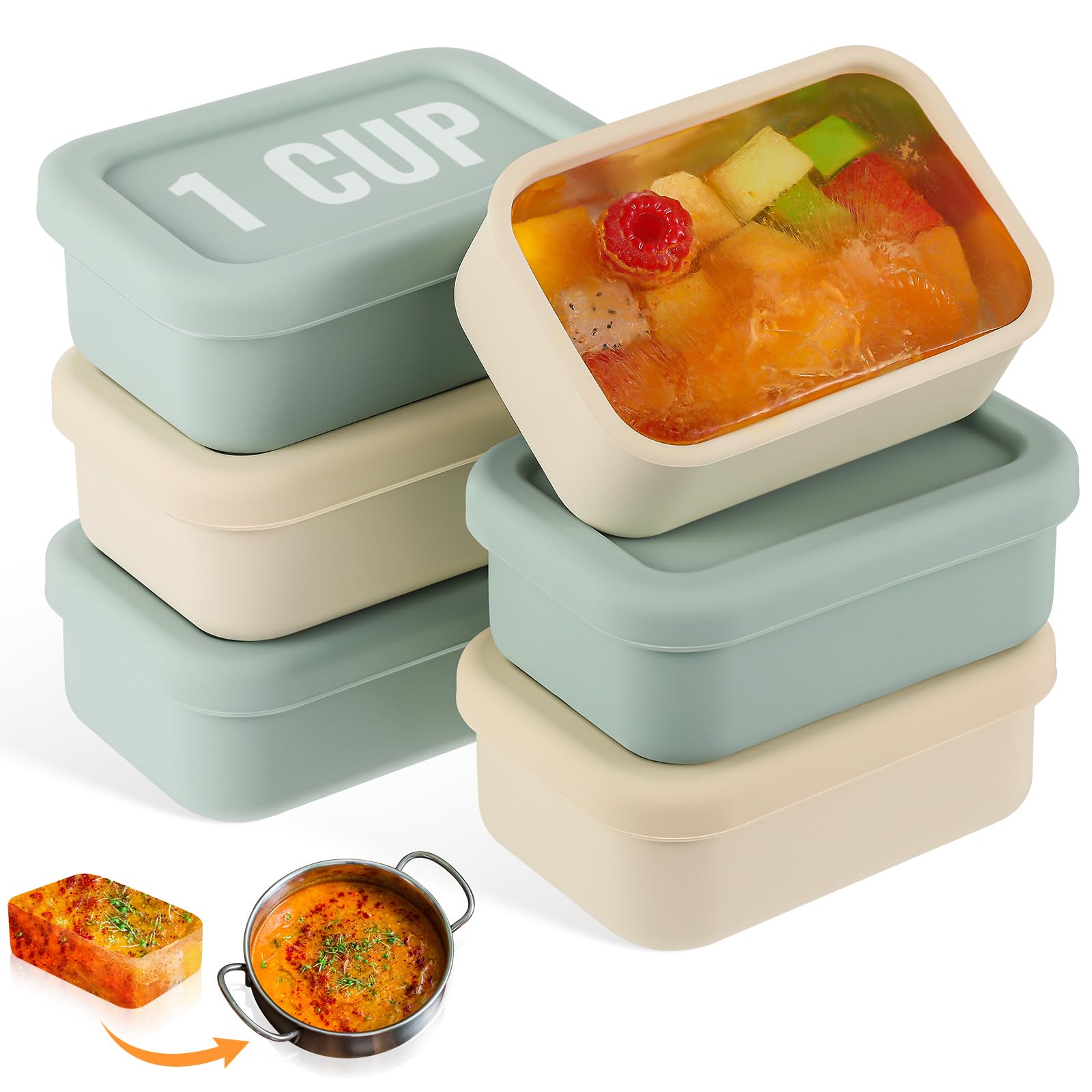 Teenyyou 6 Packs 1 Cup Silicone Soup Freezer Molds with Lid Silicone Soup Freezer Trays Rectangle Reusable Food Preserving Tray Freezing Sauces Stews(