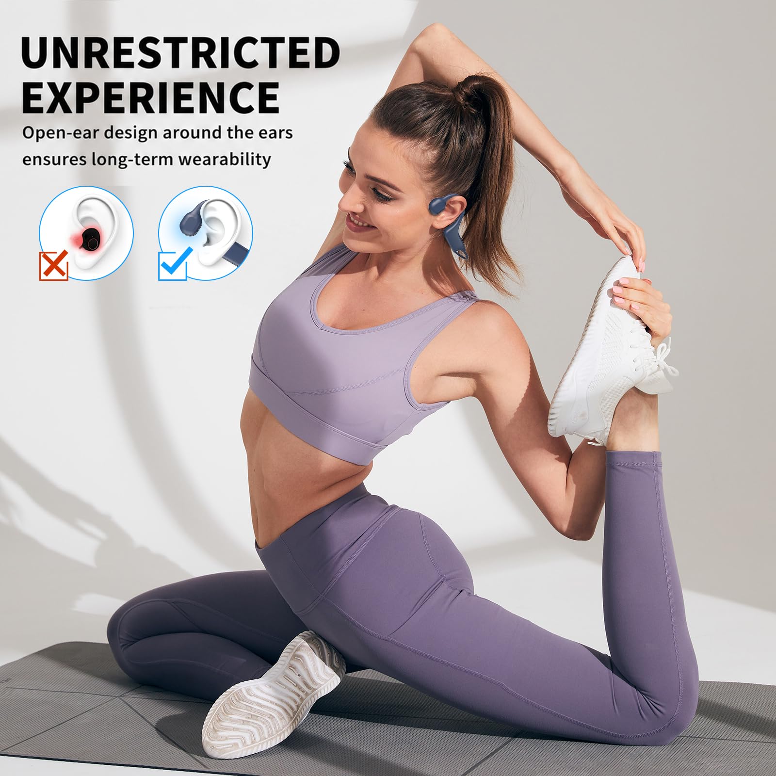 Cuffie a conduzione ossea, 2026, cuffie a orecchio aperto, auricolari wireless Bluetooth 6.0 con microfono, cuffie sportive IPX6 per corsa, ciclismo, allenamento (blu)