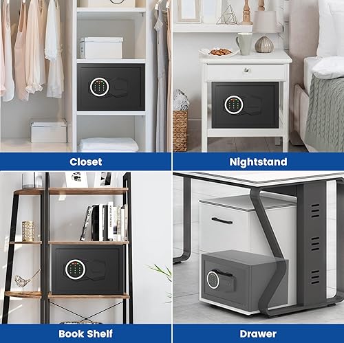 Miniatura 9 de Caja fuerte para el hogar con bolsa ignífuga y teclado retroiluminado, caja de seguridad personal pequeña de 0.4 pies cúbicos para el hogar con modo