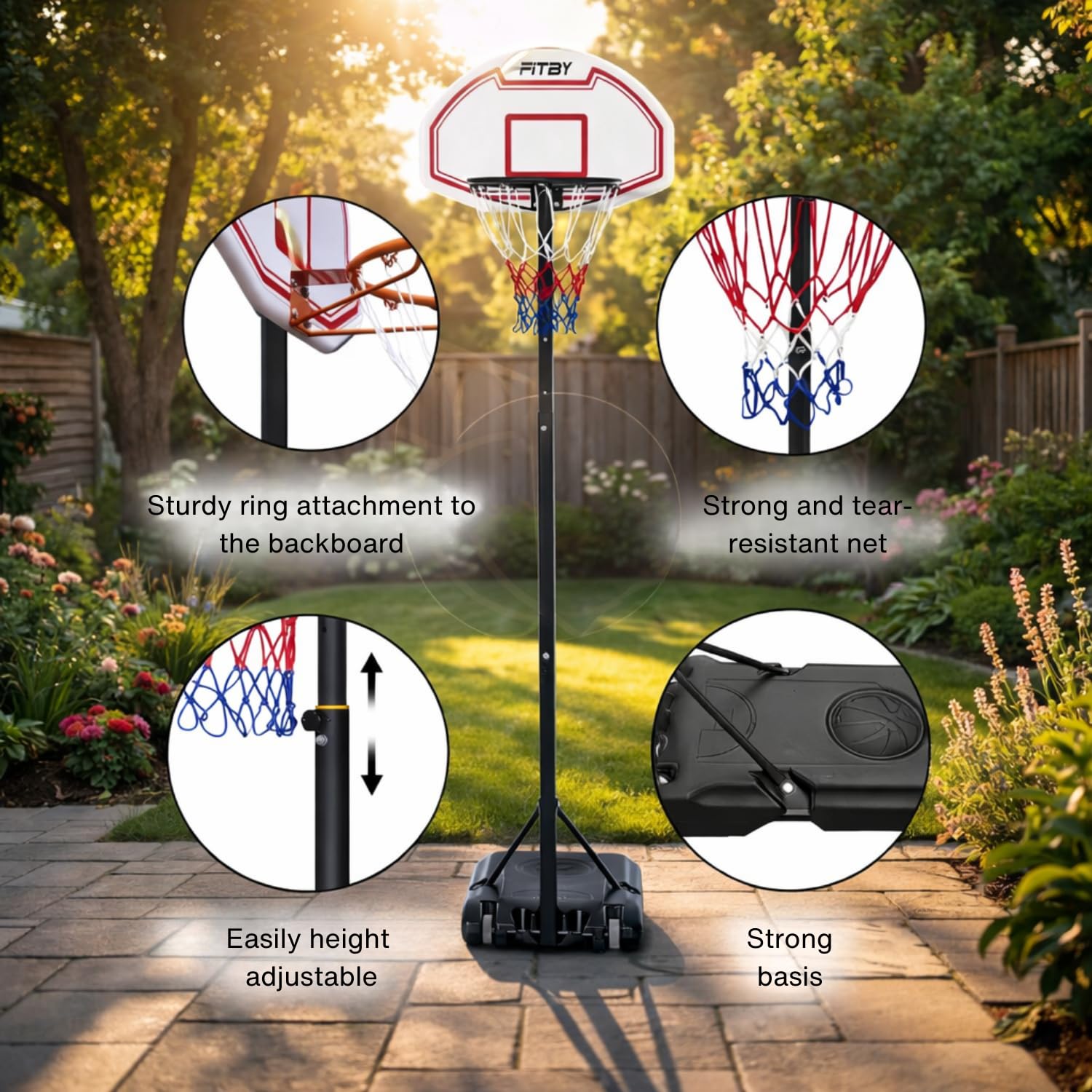 Canestro Da Basket Da Esterno Per Bambini E Adulti - Supporto Da Basket Regolabile In Altezza Con Ruote | Sistema Di Rete Portatile Per Giardino, Parco, Interni