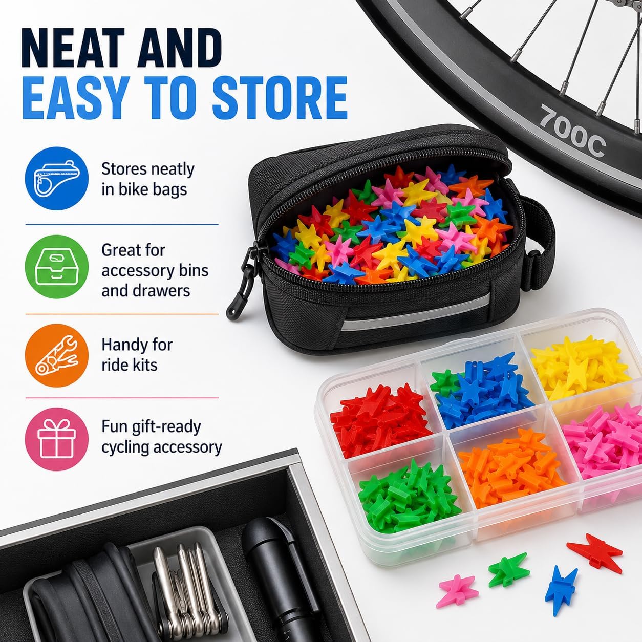 72Pcs Colorful Plastic Bike Spoke Wheel Beads Clip Bicycle Decors, Mixed Colors, Wheel Decorations for Bicycle, Bike Components and Parts