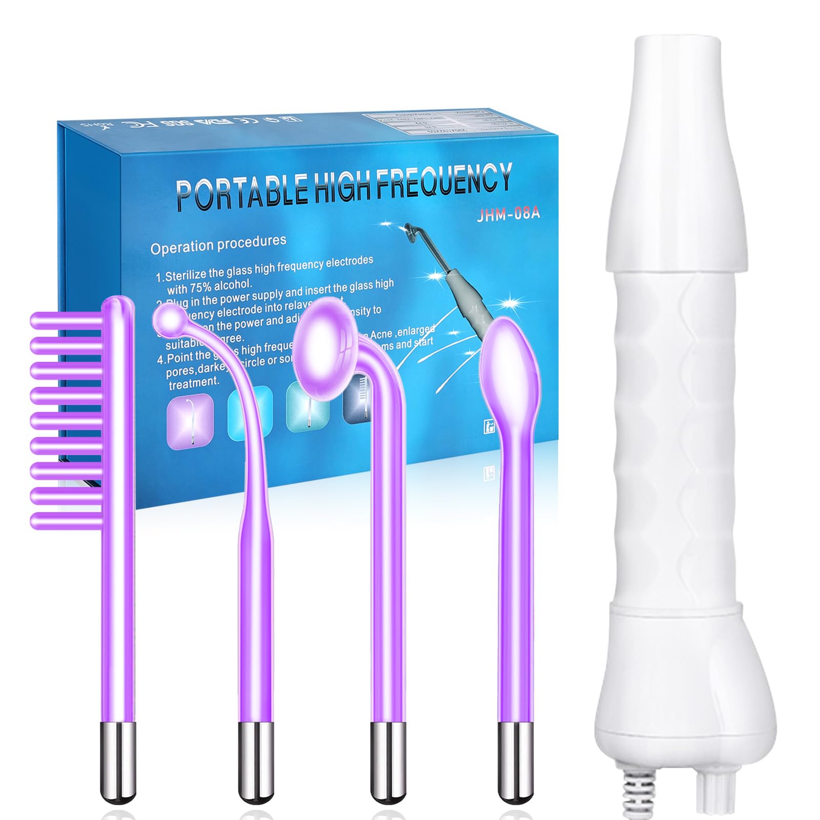 Yofuly High F-requency Face Wand with 4 Violet Beauty Stabs, Portable High F-requency Facial Machine, Professional Skin Tightening Machine for Facial Beauty, Face Device for Skin Care Home Salon Use