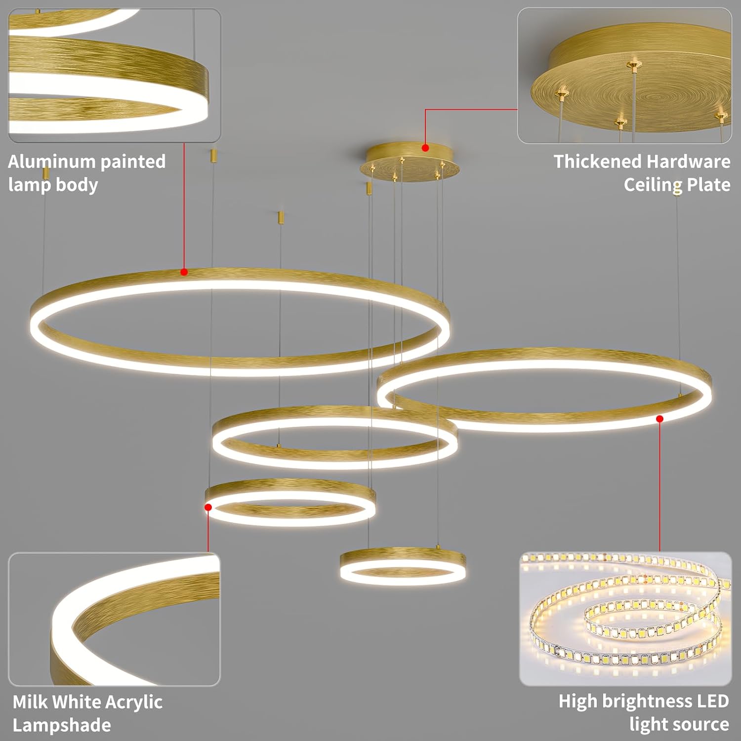 Modern Ceiling Chandelier Light, with Remote Control Dimmable 3 Color Mode & Brightness Ceiling Lamp, Anti-Flicker Dining Light Fixture for Kitchen, Dining Room(Gold)