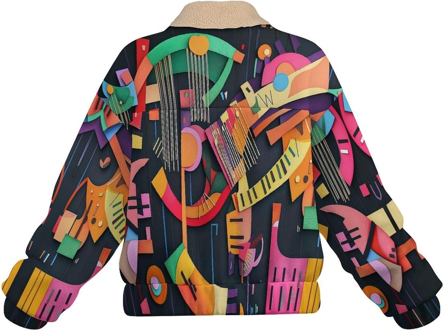 Women Winter Sherpa Lined Fleece Jacket,Long Sleeve Zip Up Abstract geometric Cropped Coat Warm Soft Polar Outwear