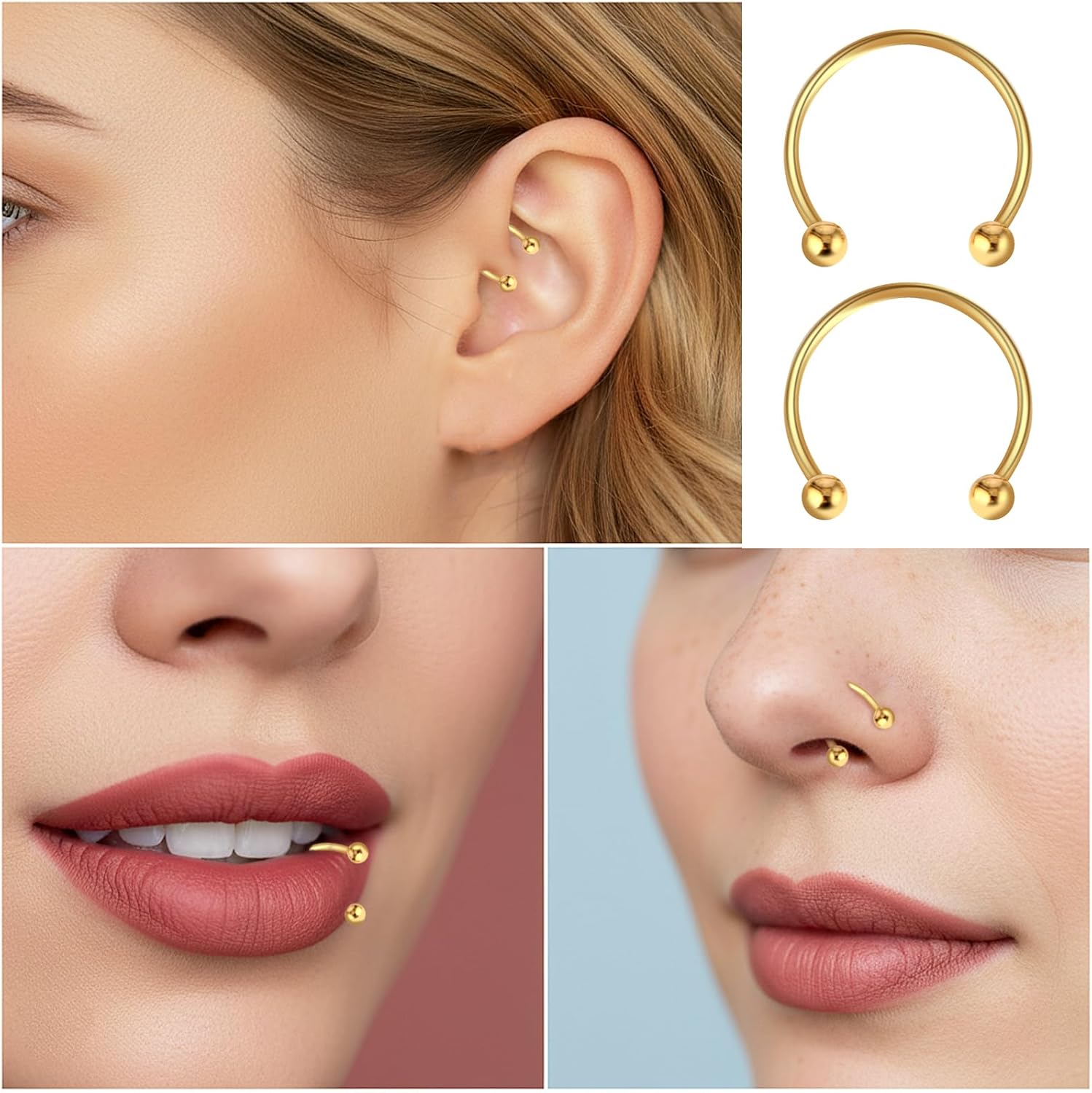 Yolev 7 Pairs Horseshoe Nose Ring - 16G Surgical Steel Horseshoe Rings - 6/7/8/9/10/12/14MM Inner Diameter Small Septum Ring for Nose, Cartilage, Lip Piercing