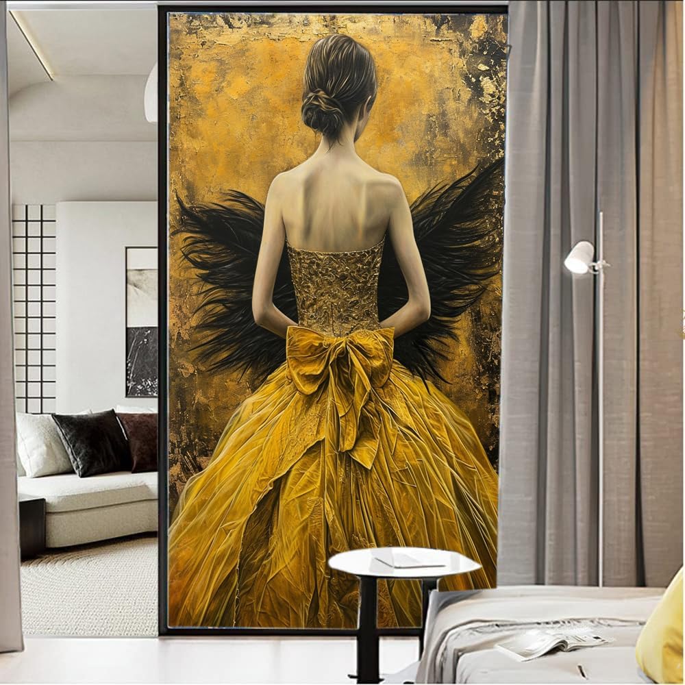 Beautiful Woman Back Frosted Window Privacy Film Modern Retro Woman Window Sticker Sun Blocking Vinyl Decorative Stained Glass Covering Decals 35.4Wx63L inch