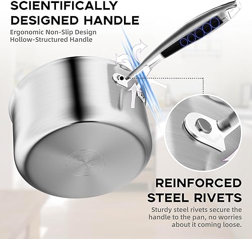 Miniatura 3 de Leetaltree Cacerola de acero inoxidable de 1.5 cuartos de galón con cesta de vapor, construcción de tres capas, sartén versátil con tapa de drenaje