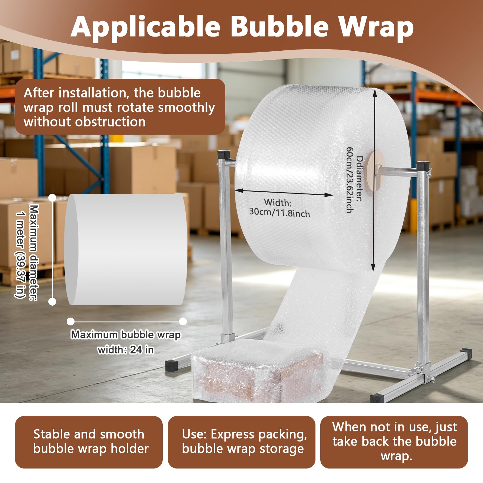 24-Zoll-luftpolsterfolienrollenspender, Manueller Halter Für Luftpolsterfolie, Mit Positionierungshilfen, Für Lagerhallen Und Verpackungsmaterialien