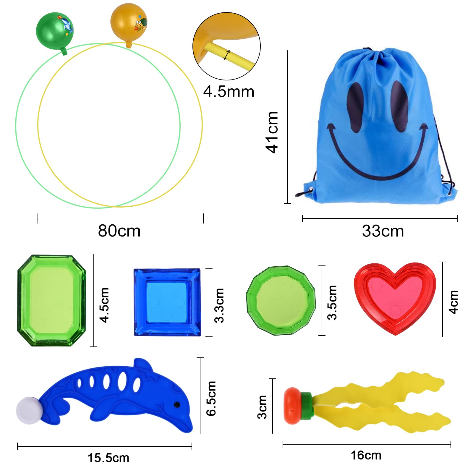 faburo 20Pcs Jouets de Plongée inclure Anneaux de Plongée * 2, Diamant de plongée * 10, Dauphin * 3, Algues * 3, Sac de Rangement * 1, Pompe * 1, Jouets de plongée pour Piscine d'été pour Enfants