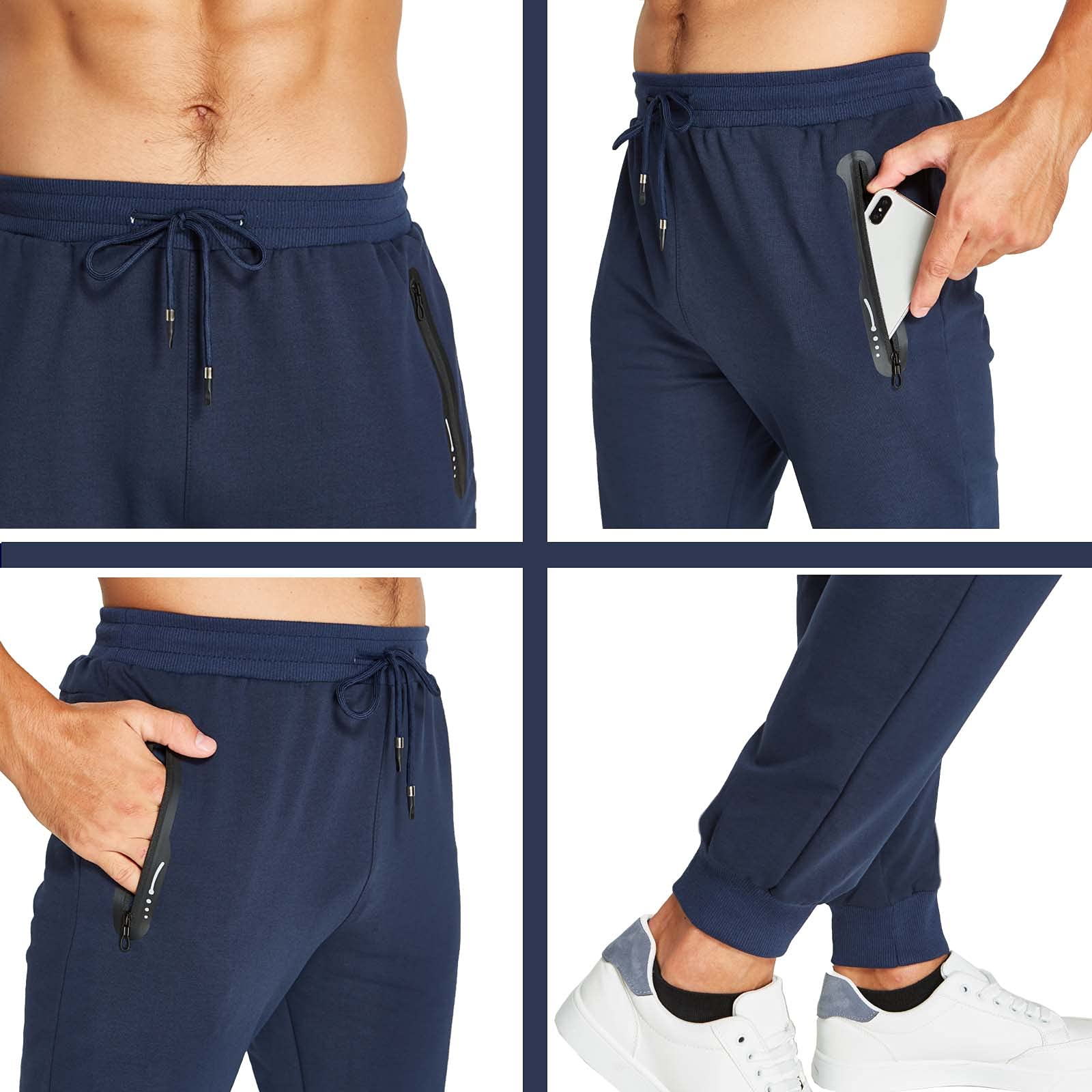 JustSun Jogging Homme Pantalons de Sport Coton avec Poche zippée