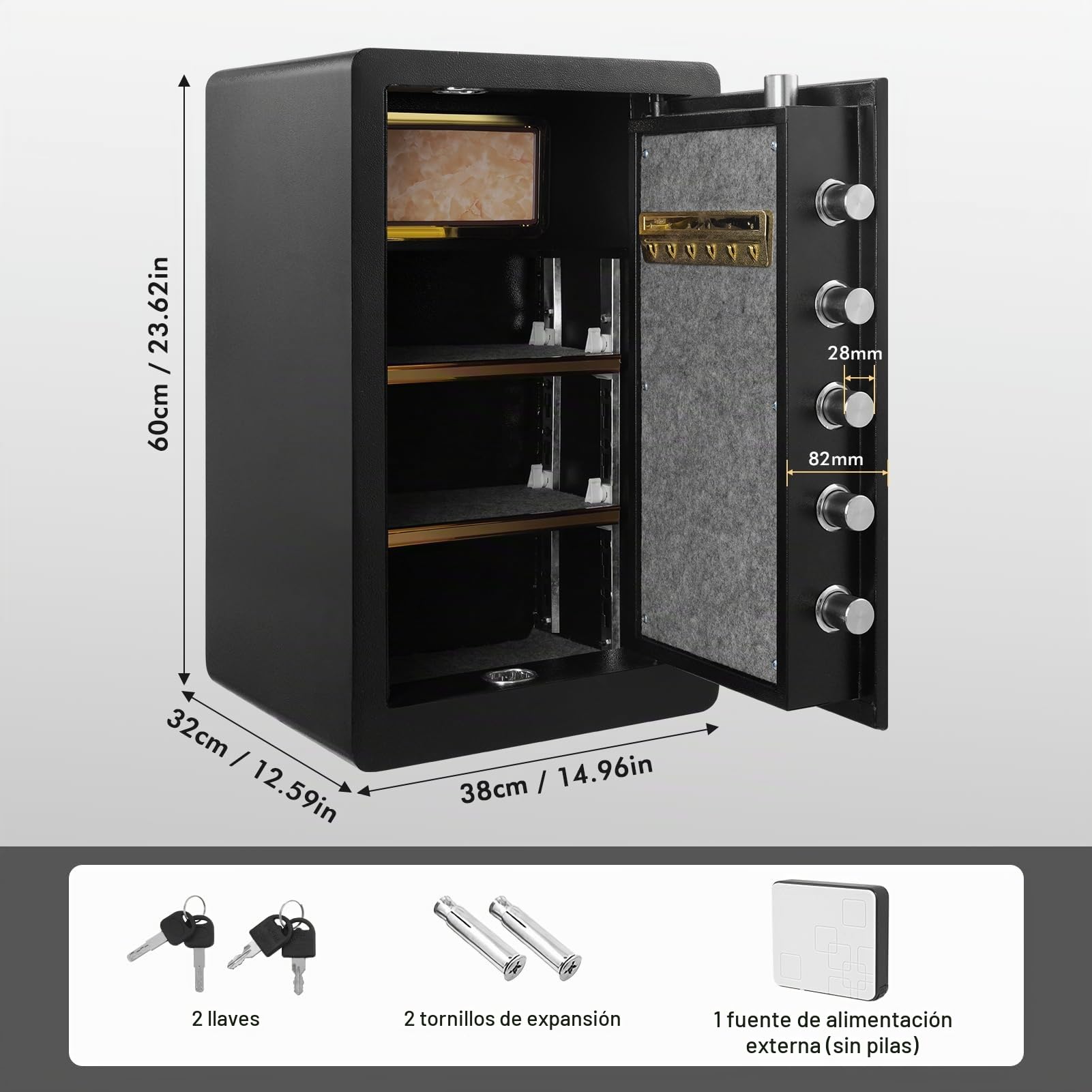73L Gran caja fuerte ignífuga, caja fuerte electrónica con contraseña y llave, caja fuerte digital para muebles con estante extraíble, sistema de alarma, caja fuerte para dinero en efectivo, joyas